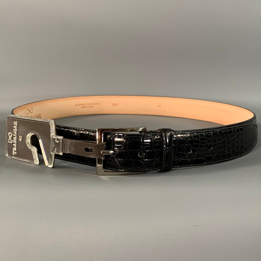 TRAFALGAR Size 40 Balck Crocodile Leather Belt